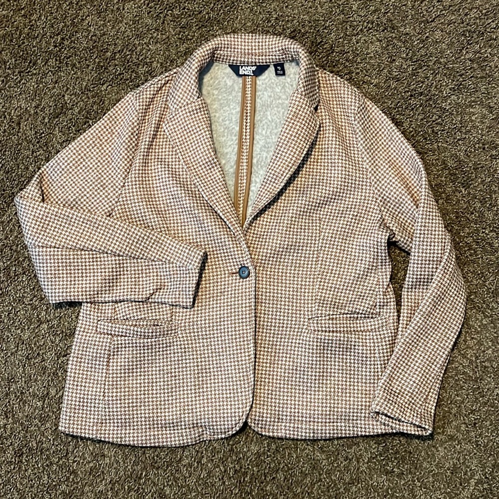 Land’s End women’s xl houndstooth brown sweater blazer